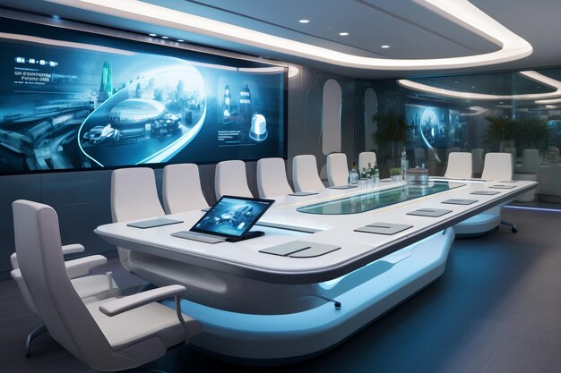 Boardroom and skyline